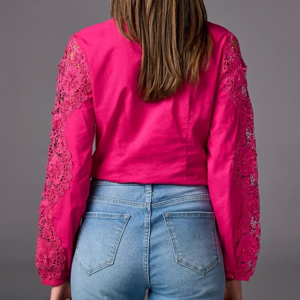 Boston Proper Pink Lace Inset Button Up Blouse - Picture 2 of 15